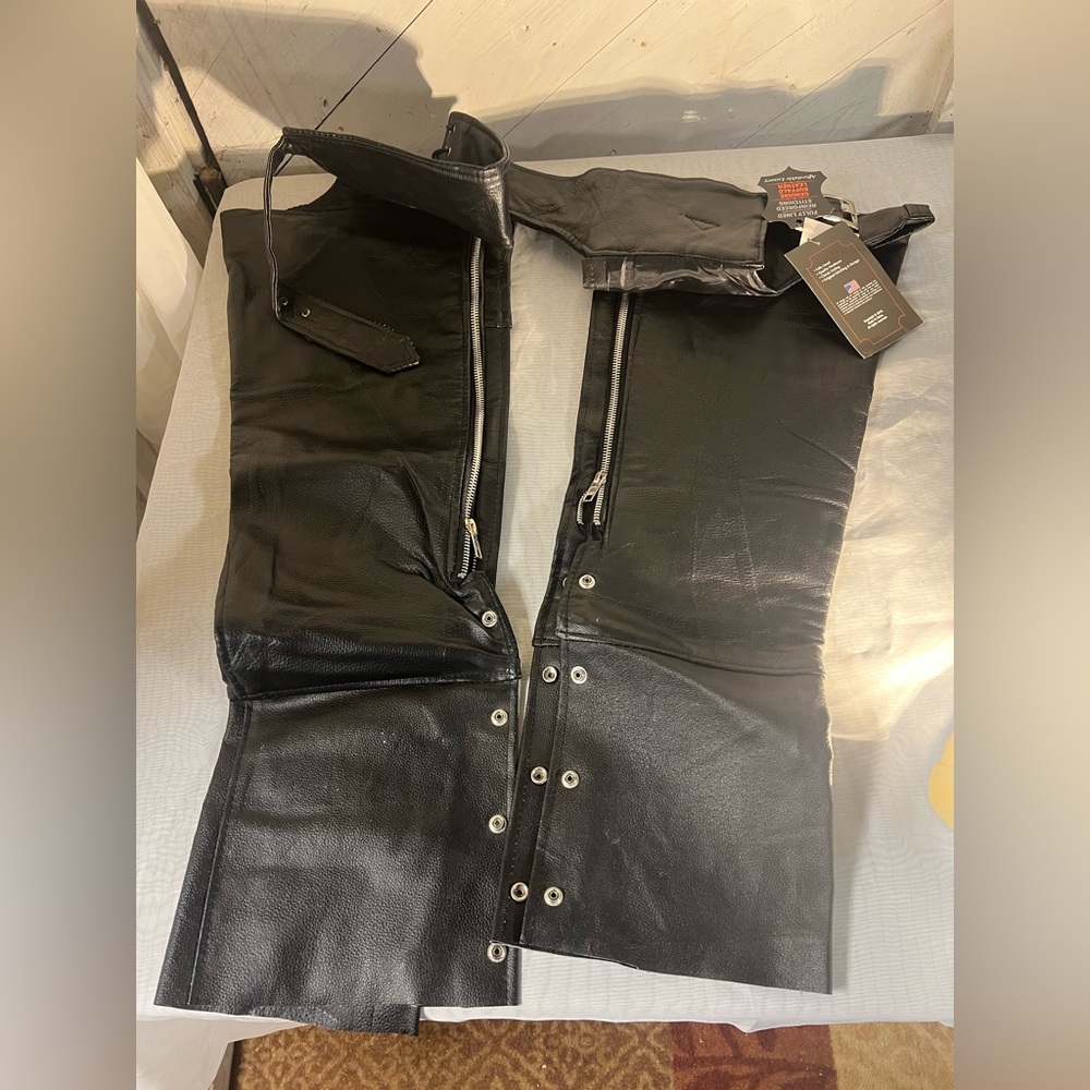 Buffalo Leather Motorcycle Chaps New  Black Leather Gear